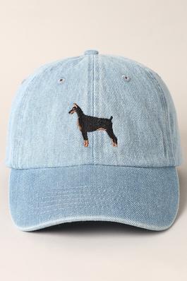 Doberman Dog Embroidered Denim Baseball Cap