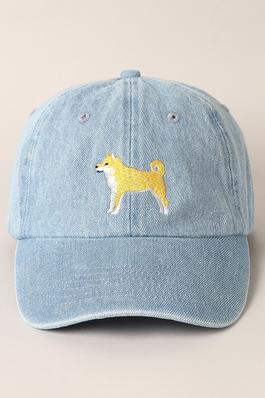 Shiba Dog Embroidered Denim Baseball Cap