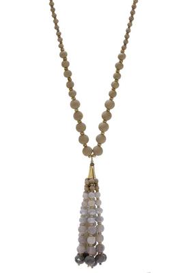 Wood Beads/ Stone Crystal Beads Tassel Necklace