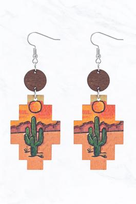 Cactus Print Wood Earring