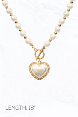 Bead Pearl Heart Toggle Necklace