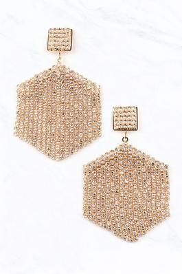 Rhinestones Hexagon Earrings 