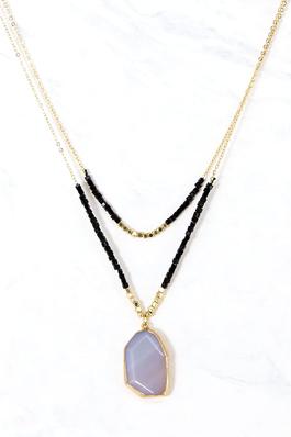 Two Layered Necklace with Stone Pendant 