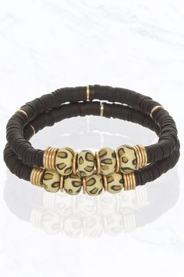 Dual Heishi Beads Stretch Bracelet
