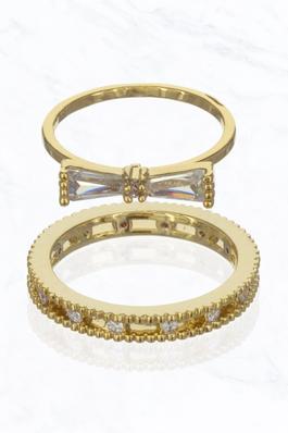 Cubic Zirconia 14K Gold Dipped 2 Rings