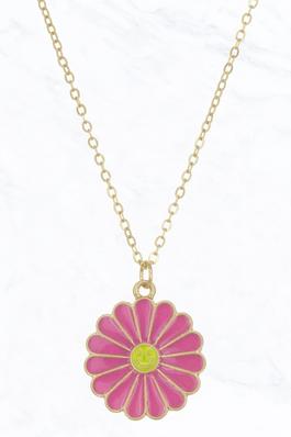 Flower with Smiley Face Pendant Necklace