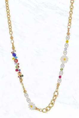 Daisy Pearl Millefiori Beaded Mix Necklace