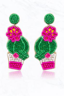 Beaded Cactus Post Earrings