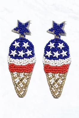 Patriotic Ice Cream Cone Seed Bead Dangle Earrings