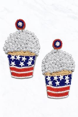 Patriotic Ice Cream Bowl Seed Bead Dangle Earrings