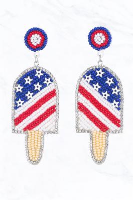 Seed Bead Patriotic Popsicle Dangle Earrings