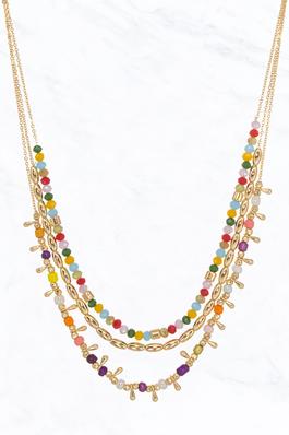 Multi Layer Glass Bead, Metal Bead Necklace