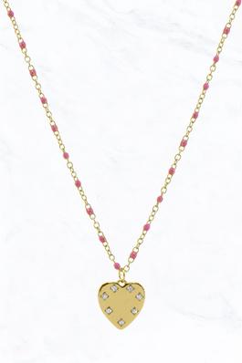 Heart Rhinestones Painted Tiny Bead Necklace