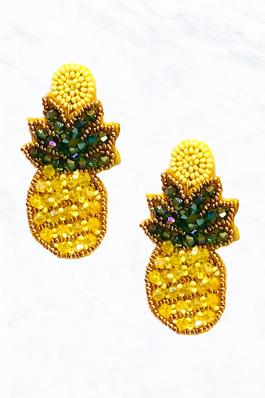 Pineapple Glass Bead, Seed Bead Dangle Earrings
