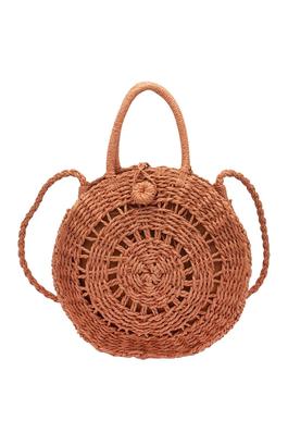 ROUNDED STRAW HANDLE CROSSBODY BAG