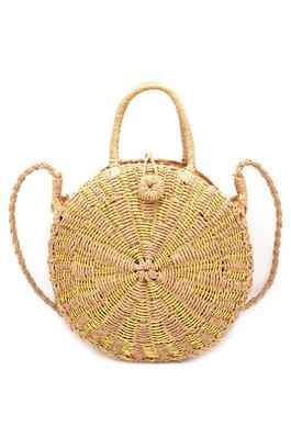 ROUNDED STRAW METALLIC ACCENT HANDLE CROSSBODY BAG
