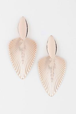Modern Shiny Ribbed Leaf Drop Earrings