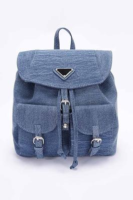 Denim Double Pocket Front Backpack
