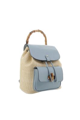 Bamboo Handle Woven Backpack Handbag