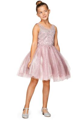 V neck embroidered beaded party tulle dress