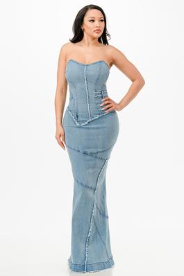 MAXI DENIM DRESS WITH CORSET LACE AT BACK