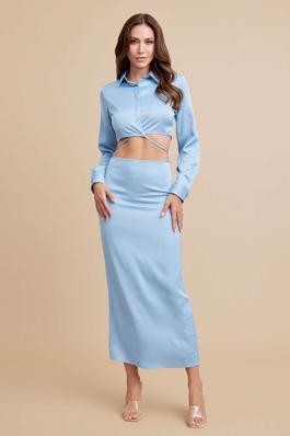BUTTON DOWN CROP TOP AND MIDI SKIRT SET
