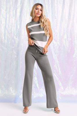Knit sleeveless stripe top and pants set