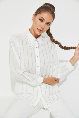 Woven blouse with rhinestone detail