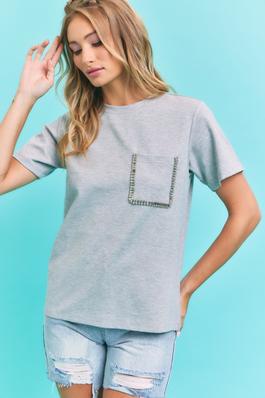 Knit T-shirt With Embellished Chest Pocket