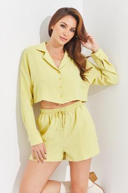 BUTTON DOWN CROPPED TOP AND SHORT SET