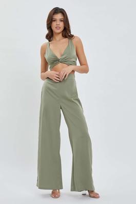 TWISTED FRONT CROP TOP & WIDE LEG PANT SET