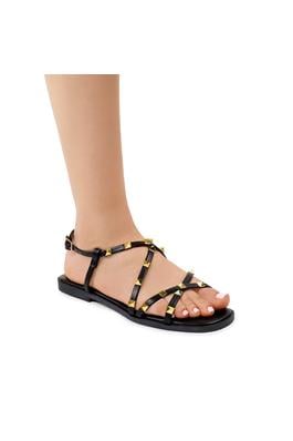 Liliana Studded Crisscross Strap Flat Sandals