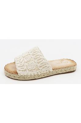 Bamboo Espadrille Crochet Band Slide Flat Sandals