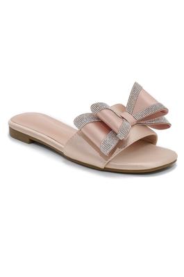 Mata Trim Double Bow Tie Slide Flat Sandals