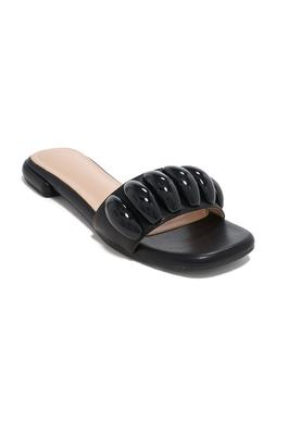 Mata Studded Band Square Toe Slide Flat Sandals