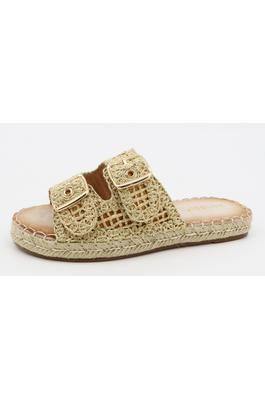 Bamboo Espadrille Sole Crochet Buckle Flat Sandals