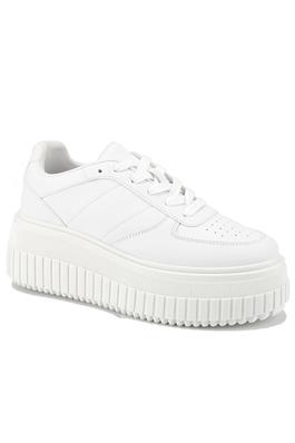 Weeboo Thick Bottom Laceup Low Top White Sneakers