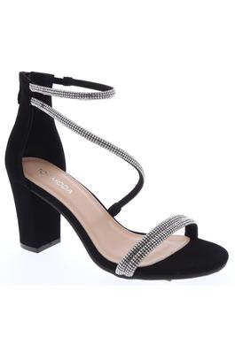 Top Moda Block Heel Rhinestone Strap Prom Sandals