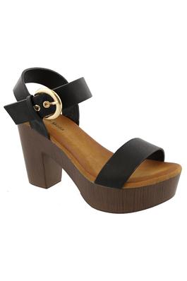 Top Moda Chunky Wooden Ankle Strap Sandals
