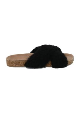Beast Fashion Cork Sole Furry Strap Slide Sandals
