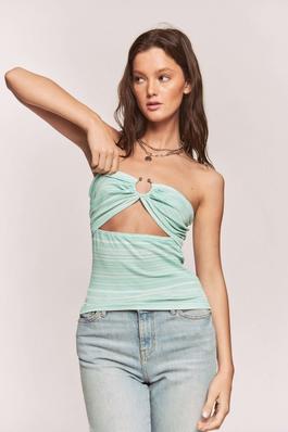 STRIPE RING TRIM CUT OUT TUBE STRAPLESS TOP