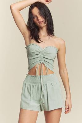 RUCHED & SMOCKED FRONT TUBE WITH SHORTS SET