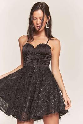 SATIN TOP WITH SEQUIN BOTTOM CONTRAST DRESS