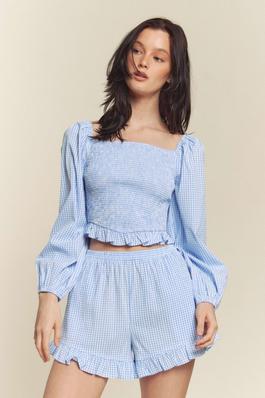 GINGHAM SMOCKED TOP WITH SHORTS SET