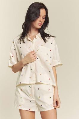 EMBROIDERY BUTTON DOWN TOP WITH SHORTS SET
