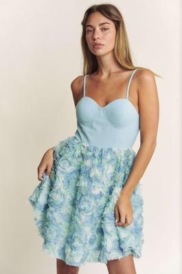 BUSTIER TOP WITH FLORAL MESH MINI DRESS