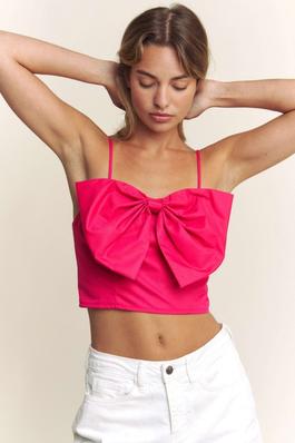 POPLIN SOLID BOW FRONT BUSTIER TOP