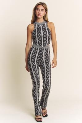 CABLE KNIT MOCK NECK TOP AND PANTS SET