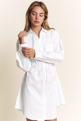 BUTTON DOWN SHIRT DRESS WITH X TIE BACK