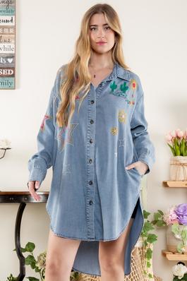 FRONT BUTTON DOWN LONG SLEEVE HIGHT LOW SHIRT TOP